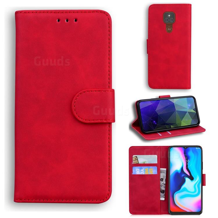 Retro Classic Skin Feel Leather Wallet Phone Case for Motorola Moto G9 Play - Red
