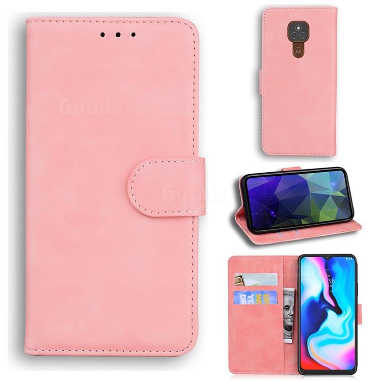 Retro Classic Skin Feel Leather Wallet Phone Case for Motorola Moto G9 Play - Pink