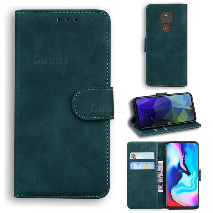 Retro Classic Skin Feel Leather Wallet Phone Case for Motorola Moto G9 Play - Green