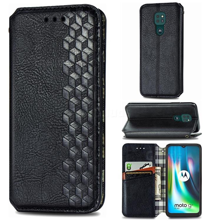 Ultra Slim Fashion Business Card Magnetic Automatic Suction Leather Flip Cover for Motorola Moto G9 Play - Black