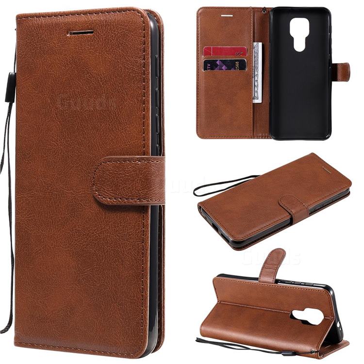 Retro Greek Classic Smooth PU Leather Wallet Phone Case for Motorola Moto G9 Play - Brown