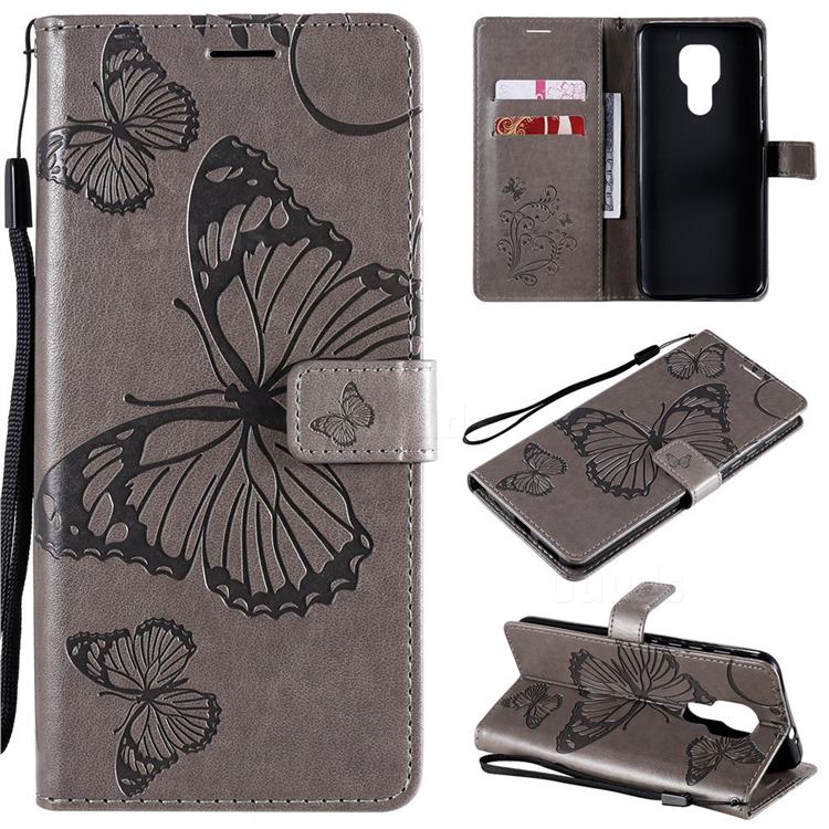 Embossing 3D Butterfly Leather Wallet Case for Motorola Moto G9 Play - Gray