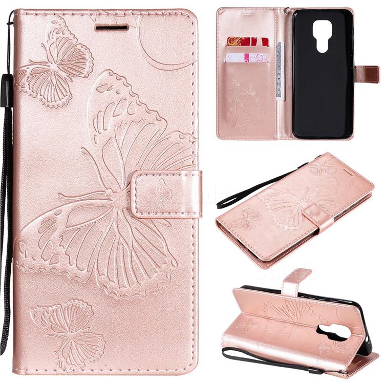 Embossing 3D Butterfly Leather Wallet Case for Motorola Moto G9 Play - Rose Gold