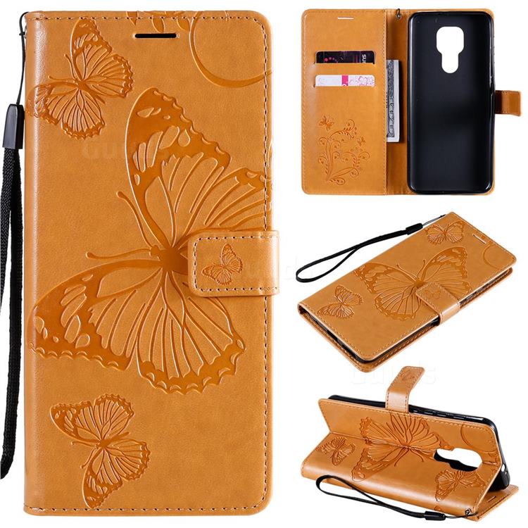 Embossing 3D Butterfly Leather Wallet Case for Motorola Moto G9 Play - Yellow