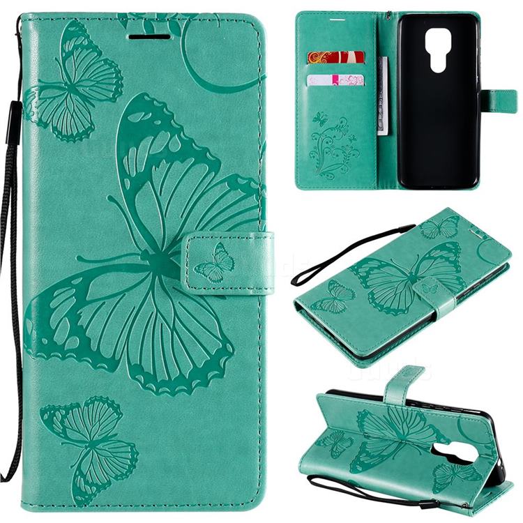 Embossing 3D Butterfly Leather Wallet Case for Motorola Moto G9 Play - Green