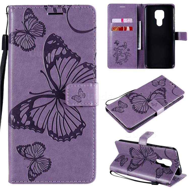 Embossing 3D Butterfly Leather Wallet Case for Motorola Moto G9 Play - Purple