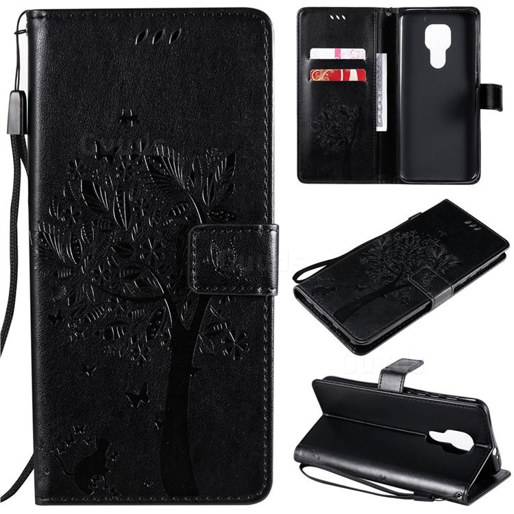 Embossing Butterfly Tree Leather Wallet Case for Motorola Moto G9 Play - Black