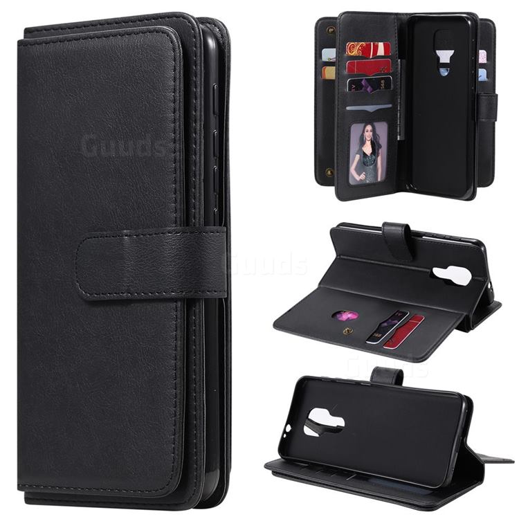 Multi-function Ten Card Slots and Photo Frame PU Leather Wallet Phone Case Cover for Motorola Moto G9 Play - Black