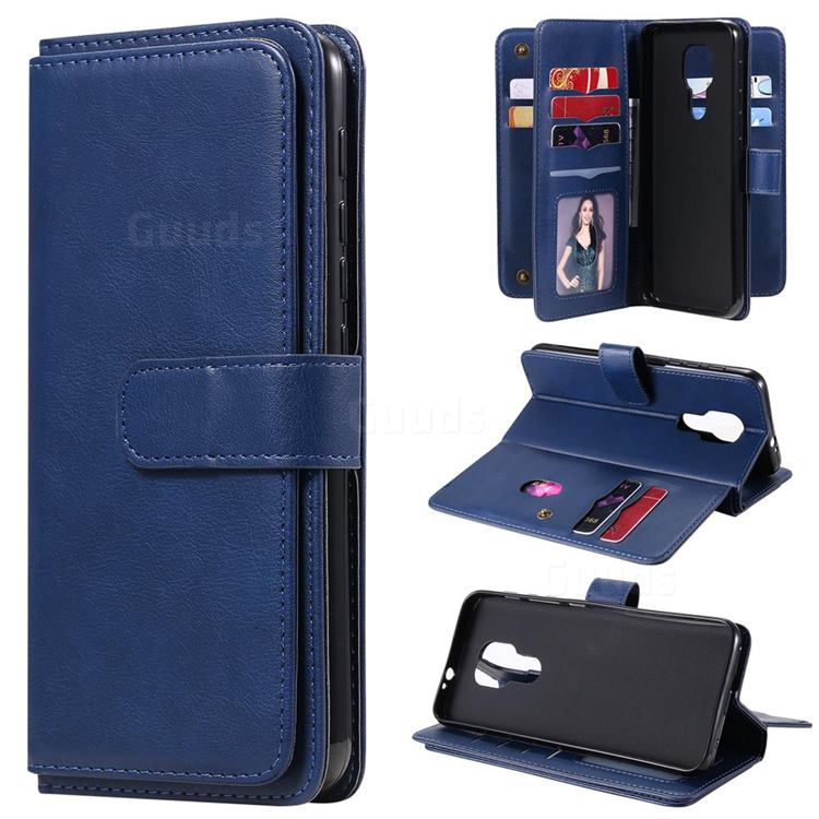 Multi-function Ten Card Slots and Photo Frame PU Leather Wallet Phone Case Cover for Motorola Moto G9 Play - Dark Blue