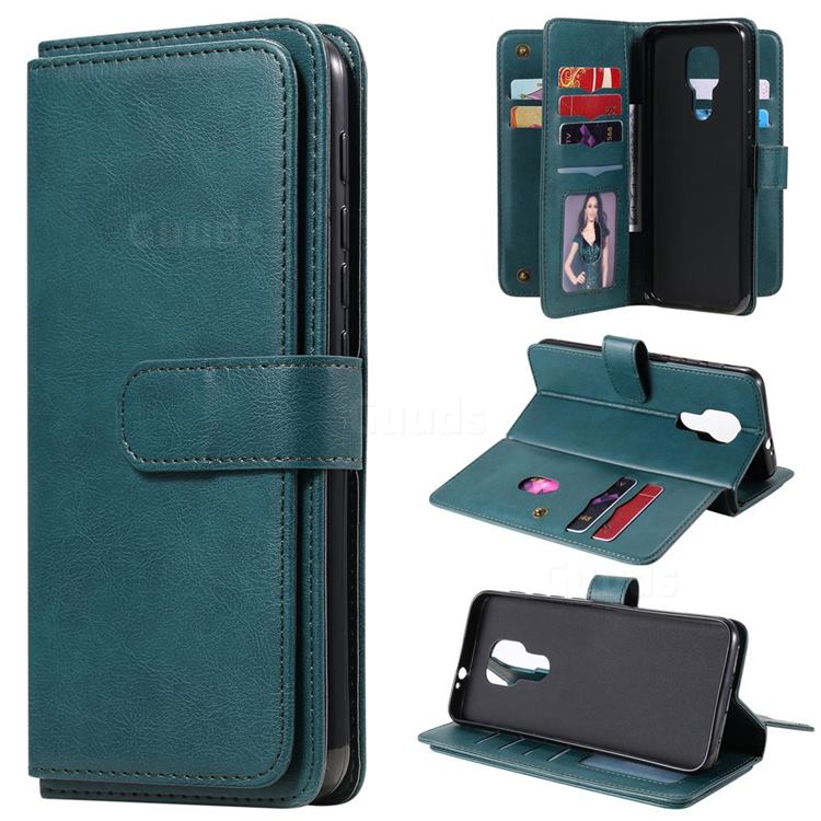 Multi-function Ten Card Slots and Photo Frame PU Leather Wallet Phone Case Cover for Motorola Moto G9 Play - Dark Green