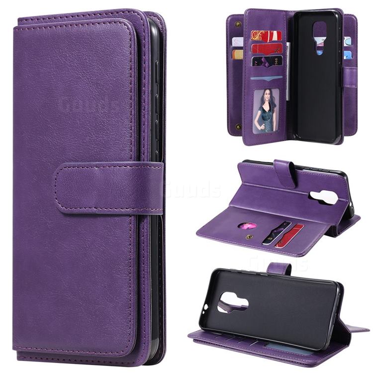 Multi-function Ten Card Slots and Photo Frame PU Leather Wallet Phone Case Cover for Motorola Moto G9 Play - Violet