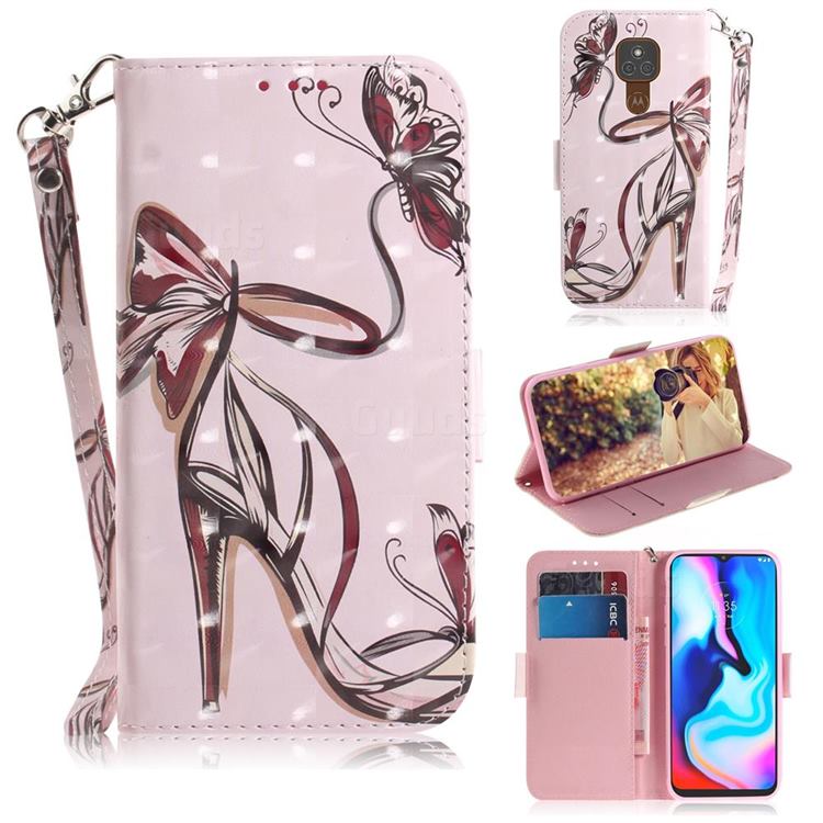 Butterfly High Heels 3D Painted Leather Wallet Phone Case for Motorola Moto G9 Play