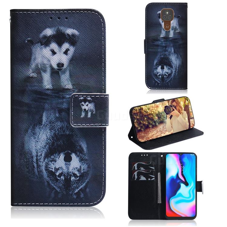 Wolf and Dog PU Leather Wallet Case for Motorola Moto G9 Play