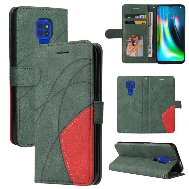 Luxury Two-color Stitching Leather Wallet Case Cover for Motorola Moto G9 Play - Green