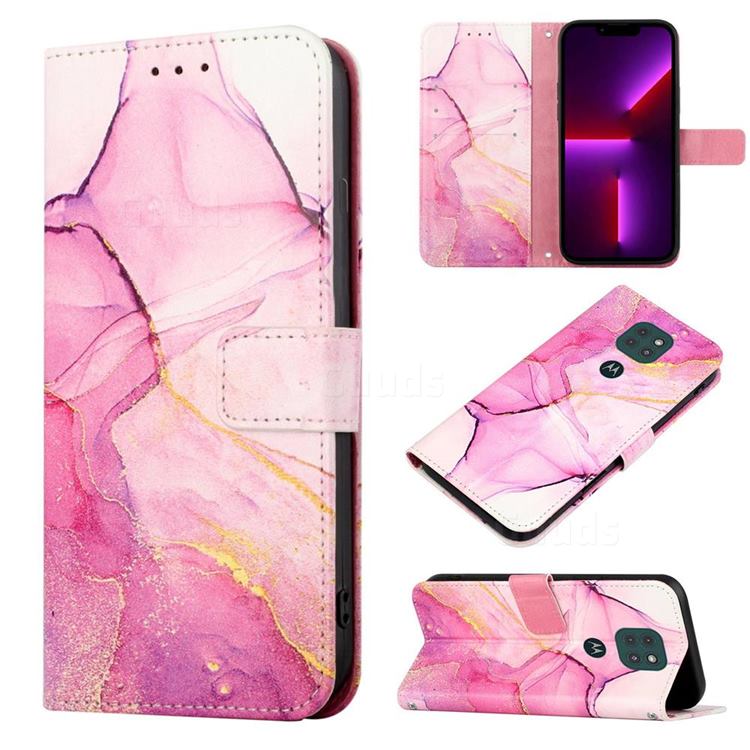 Pink Purple Marble Leather Wallet Protective Case for Motorola Moto G9 Play