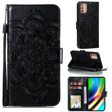 Intricate Embossing Datura Solar Leather Wallet Case for Motorola Moto G9 Plus - Black