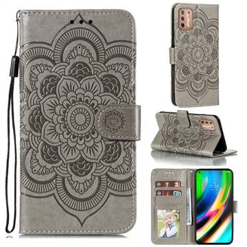 Intricate Embossing Datura Solar Leather Wallet Case for Motorola Moto G9 Plus - Gray