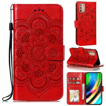 Intricate Embossing Datura Solar Leather Wallet Case for Motorola Moto G9 Plus - Red