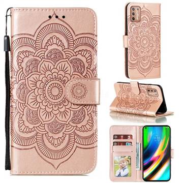 Intricate Embossing Datura Solar Leather Wallet Case for Motorola Moto G9 Plus - Rose Gold
