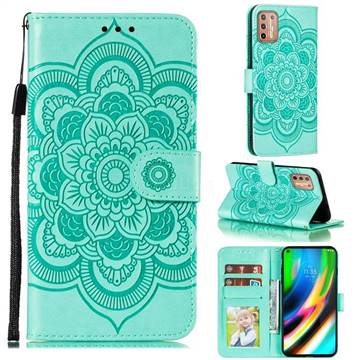 Intricate Embossing Datura Solar Leather Wallet Case for Motorola Moto G9 Plus - Green