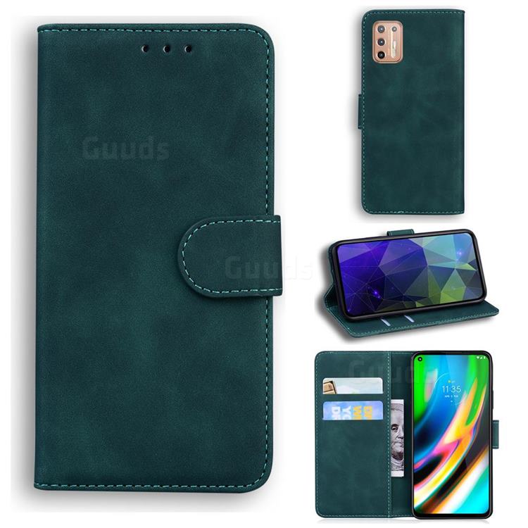 Retro Classic Skin Feel Leather Wallet Phone Case for Motorola Moto G9 Plus - Green