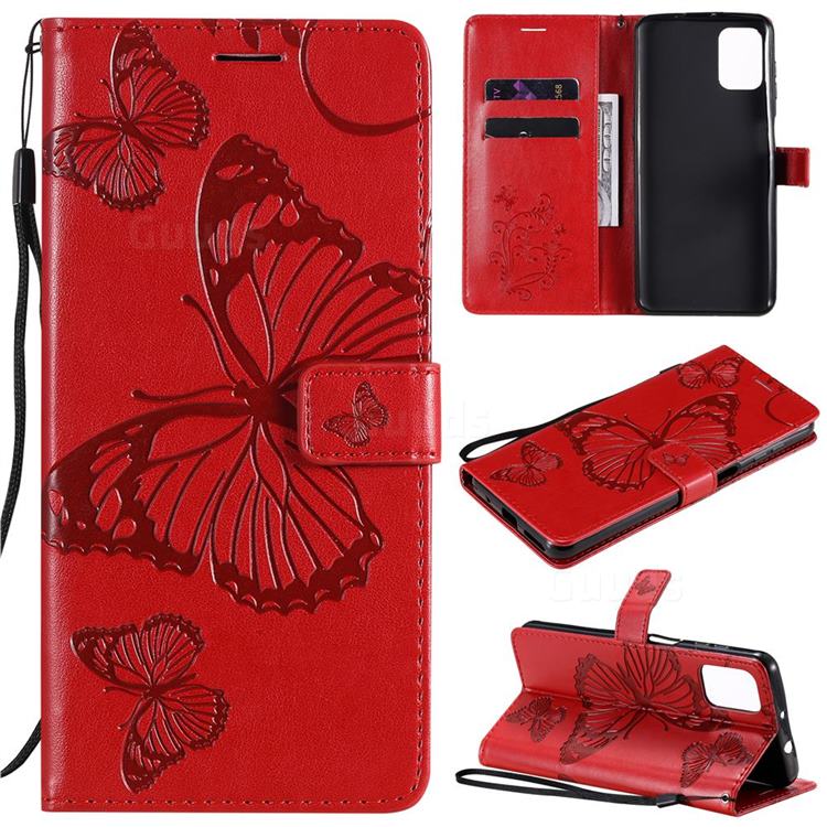 Embossing 3D Butterfly Leather Wallet Case for Motorola Moto G9 Plus - Red
