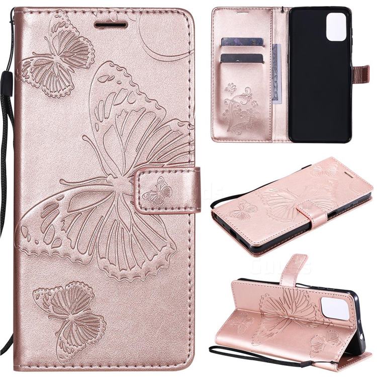 Embossing 3D Butterfly Leather Wallet Case for Motorola Moto G9 Plus - Rose Gold