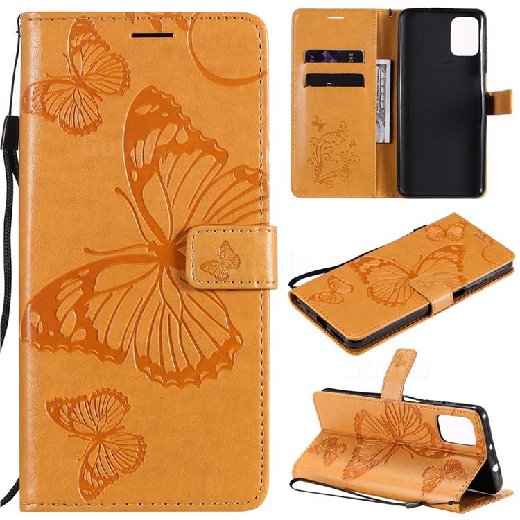 Embossing 3D Butterfly Leather Wallet Case for Motorola Moto G9 Plus - Yellow