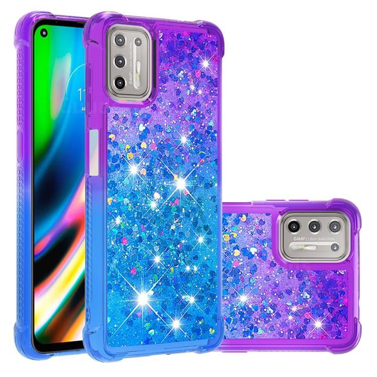 Rainbow Gradient Liquid Glitter Quicksand Sequins Phone Case for Motorola Moto G9 Plus - Purple Blue
