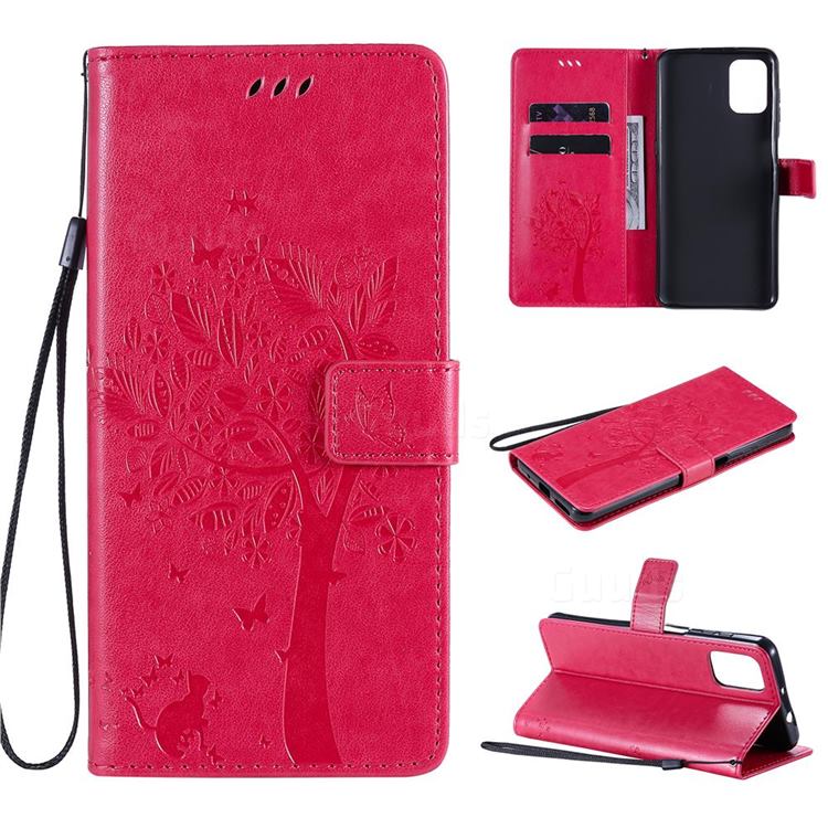 Embossing Butterfly Tree Leather Wallet Case for Motorola Moto G9 Plus - Rose