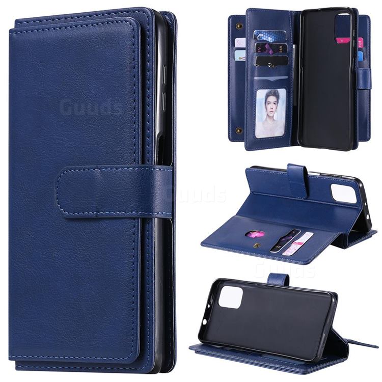 Multi-function Ten Card Slots and Photo Frame PU Leather Wallet Phone Case Cover for Motorola Moto G9 Plus - Dark Blue