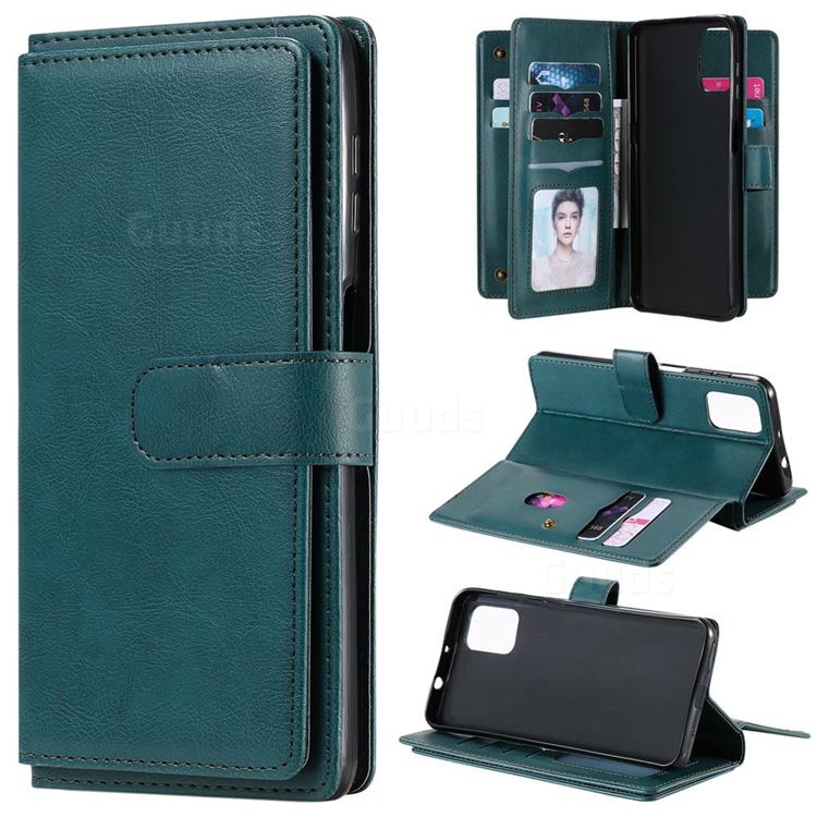 Multi-function Ten Card Slots and Photo Frame PU Leather Wallet Phone Case Cover for Motorola Moto G9 Plus - Dark Green