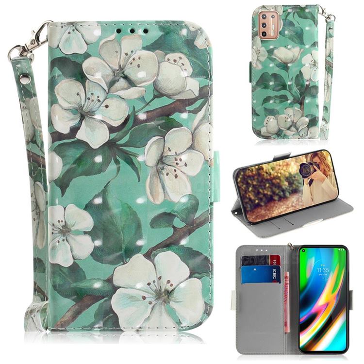 Watercolor Flower 3D Painted Leather Wallet Phone Case for Motorola Moto G9 Plus