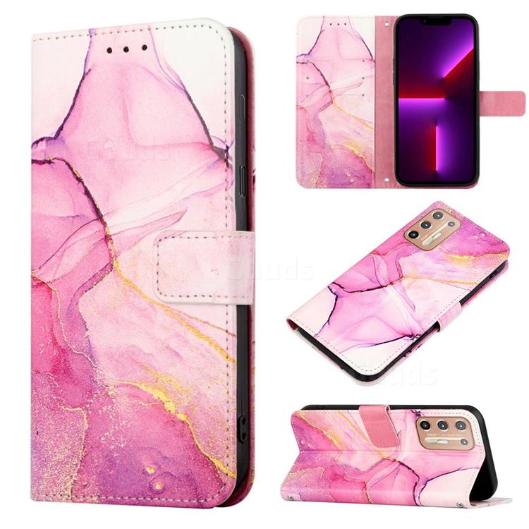 Pink Purple Marble Leather Wallet Protective Case for Motorola Moto G9 Plus