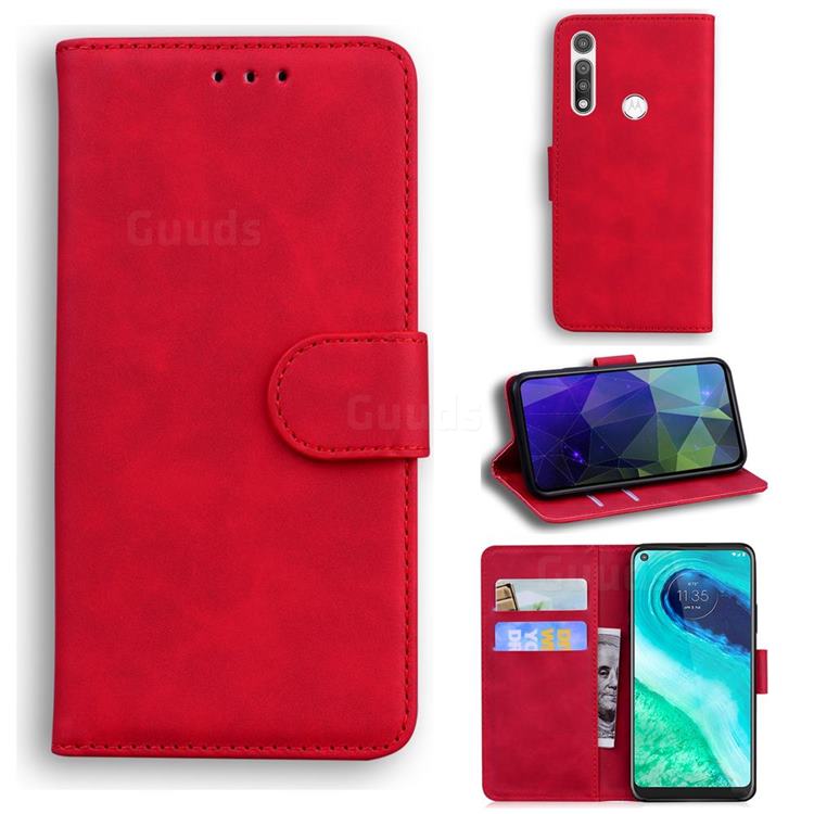 Retro Classic Skin Feel Leather Wallet Phone Case for Motorola Moto G Fast - Red