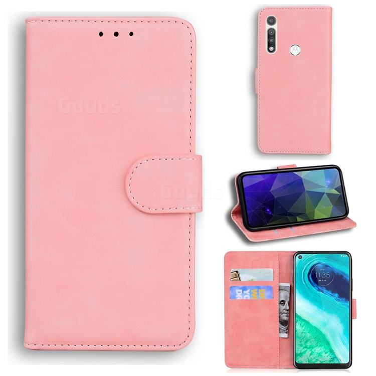 Retro Classic Skin Feel Leather Wallet Phone Case for Motorola Moto G Fast - Pink