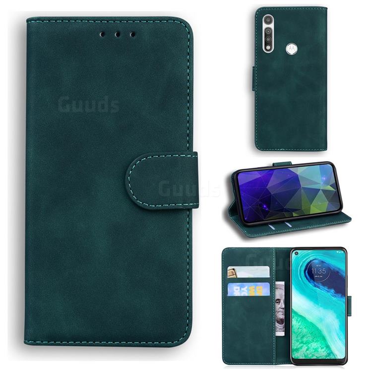 Retro Classic Skin Feel Leather Wallet Phone Case for Motorola Moto G Fast - Green