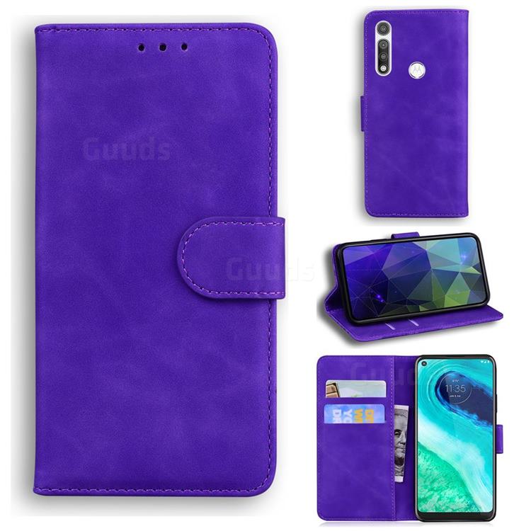 Retro Classic Skin Feel Leather Wallet Phone Case for Motorola Moto G Fast - Purple