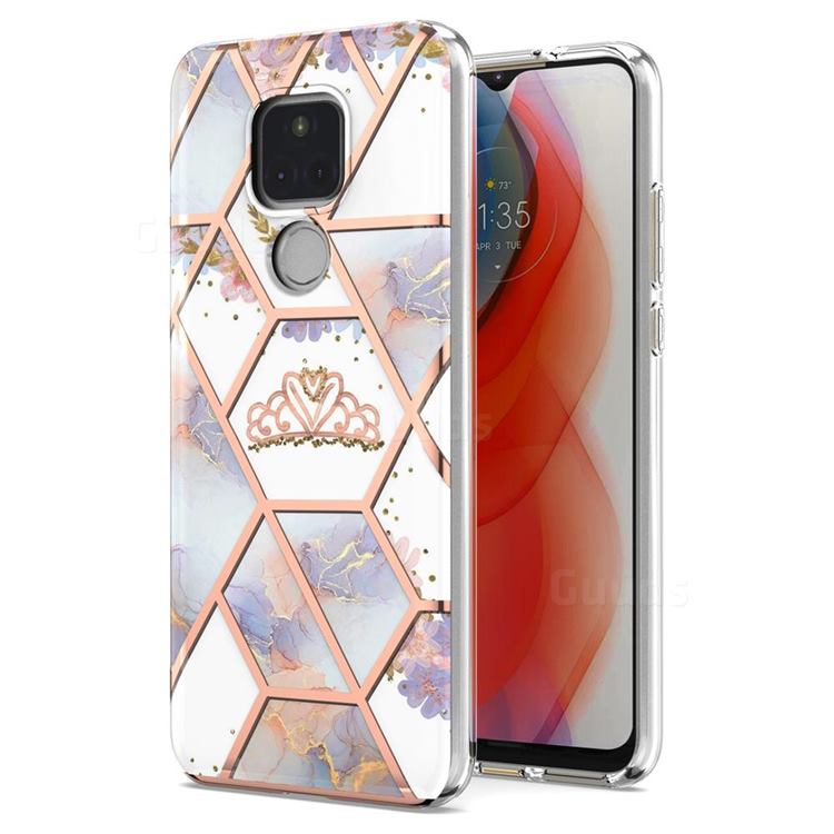Crown Purple Flower Marble Electroplating Protective Case Cover for Motorola Moto G Play(2021)