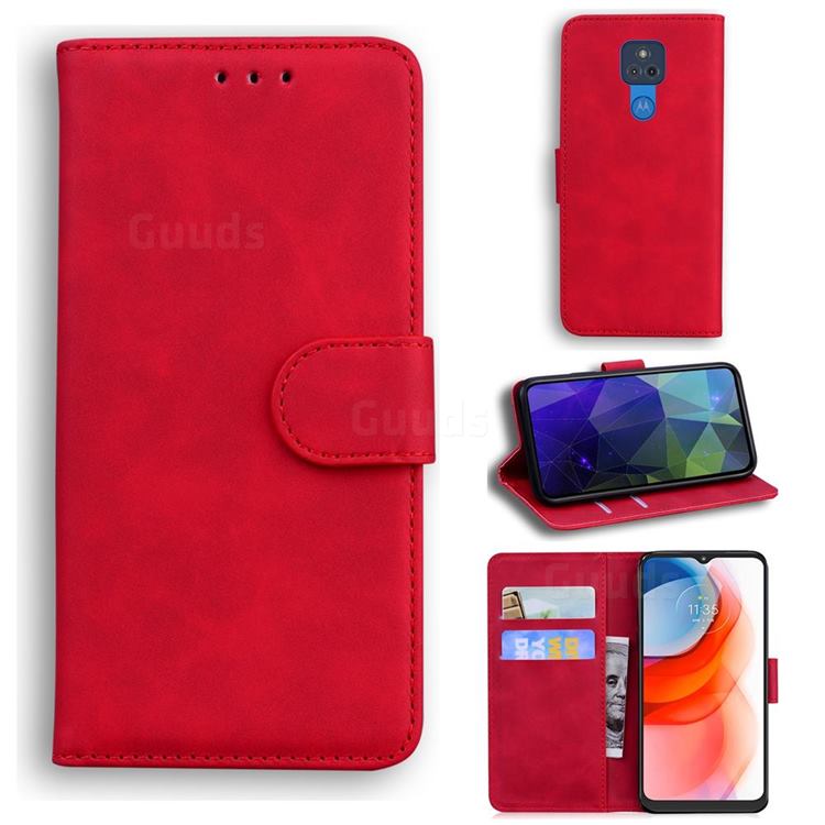 Retro Classic Skin Feel Leather Wallet Phone Case for Motorola Moto G Play(2021) - Red