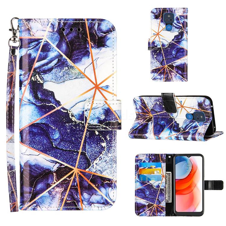 Starry Blue Stitching Color Marble Leather Wallet Case for Motorola Moto G Play(2021)