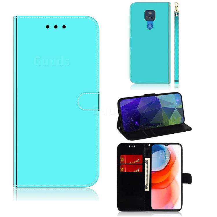 Shining Mirror Like Surface Leather Wallet Case for Motorola Moto G Play(2021) - Mint Green