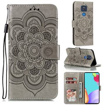 Intricate Embossing Datura Solar Leather Wallet Case for Motorola Moto G Play(2021) - Gray