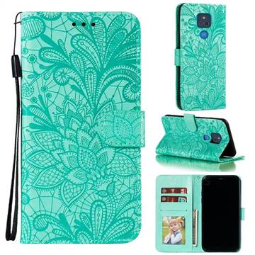 Intricate Embossing Lace Jasmine Flower Leather Wallet Case for Motorola Moto G Play(2021) - Green
