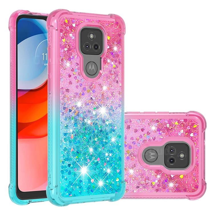 Rainbow Gradient Liquid Glitter Quicksand Sequins Phone Case for Motorola Moto G Play(2021) - Pink Blue
