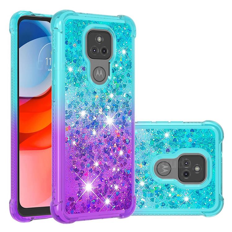Rainbow Gradient Liquid Glitter Quicksand Sequins Phone Case for Motorola Moto G Play(2021) - Blue Purple