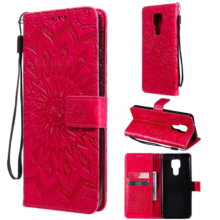Embossing Sunflower Leather Wallet Case for Motorola Moto G Play(2021) - Red