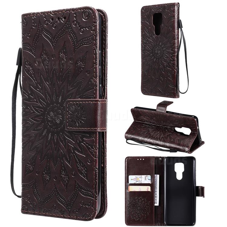 Embossing Sunflower Leather Wallet Case for Motorola Moto G Play(2021) - Brown