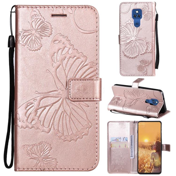 Embossing 3D Butterfly Leather Wallet Case for Motorola Moto G Play(2021) - Rose Gold