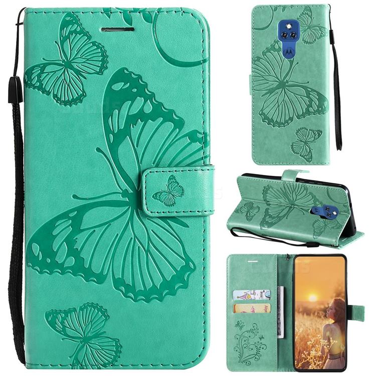 Embossing 3D Butterfly Leather Wallet Case for Motorola Moto G Play(2021) - Green